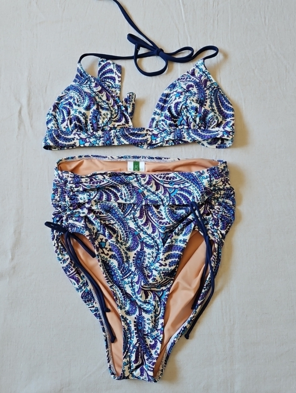 J.Crew Paisley Purple White Swimwear Bikini Set Sizes Top M Bottom S